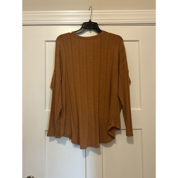 Women's Size Medium Striped Textured Mustard Button-Down Front Tie Blouse Fall - Picture 4 of 4